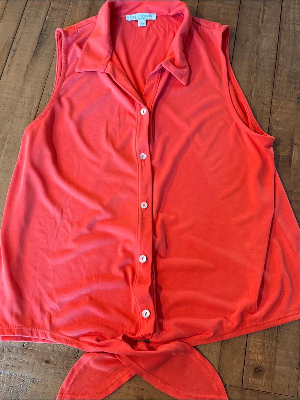 Green Envelope Sleeveless Tie-Back Tank Top - Coral
